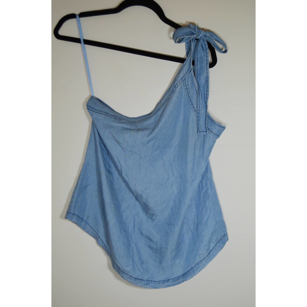 Y2K one shoulder chambray denim top size medium Blue Wren